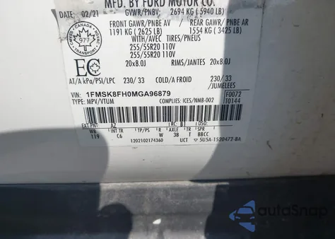 2021 Ford Explorer Limited from USA, damaged, VIN 1FMSK8FH0MGA96879